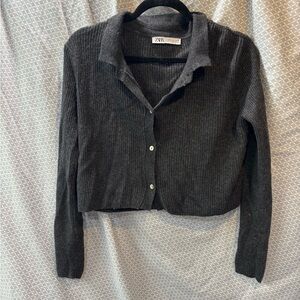 Zara Dark Gray Ribbed Cardigan